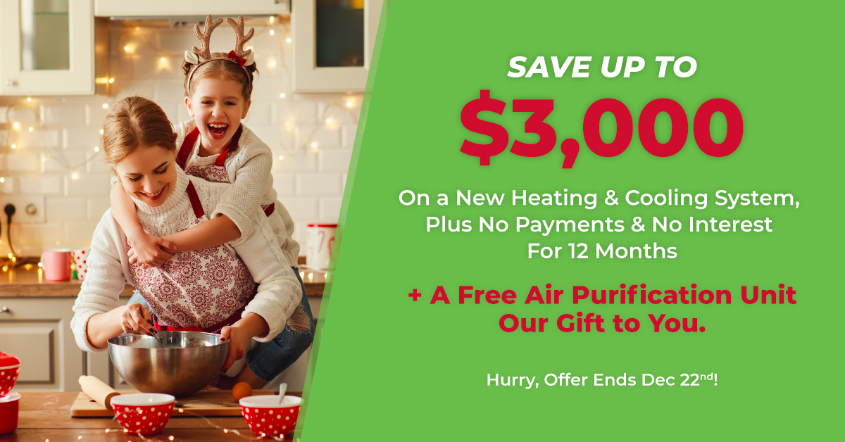 save up to $3,000 on a new home furnace and AC, don't pay for 12 months and get a free air purification unit