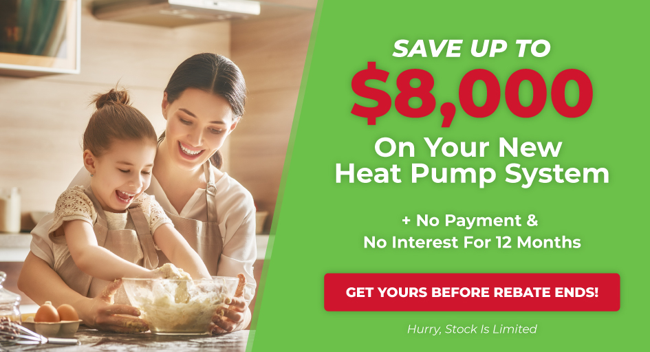 Save up to $8,000 on your new heat pump system + no payments and no interest for 12 months.