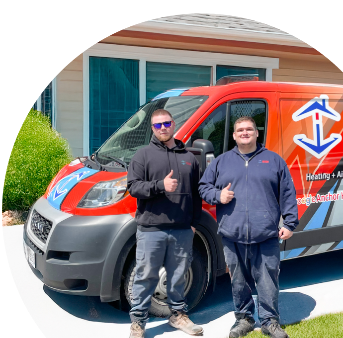 Anchor Home Comfort Plumbing service van parked by a brick home highlighting trusted plumbing, heating & electrical expertise since 1986. Anchor Home Comfort Plumbing service van parked by a brick home highlighting trusted plumbing, heating & electrical expertise since 1986.